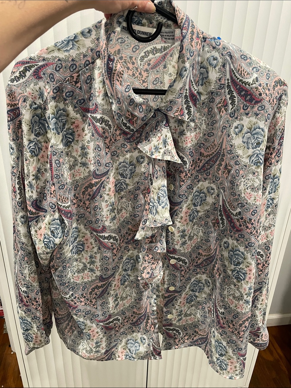Alfred Dunner Pink Blue Paisley Floral Ruffle Blouse